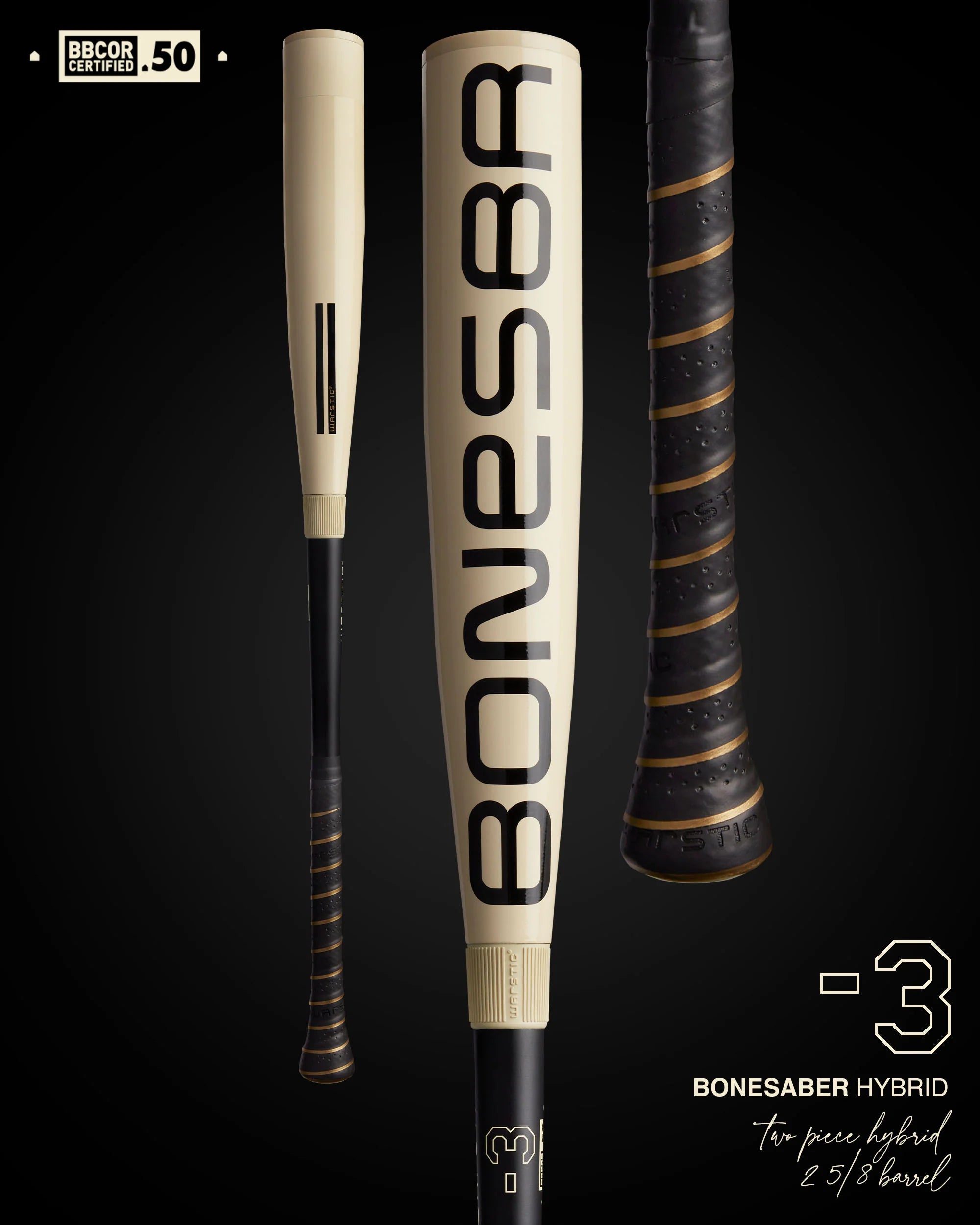 2025 Warstic Bonesaber Hybrid BBCOR Baseball Bat: MBBSRHB25WH3