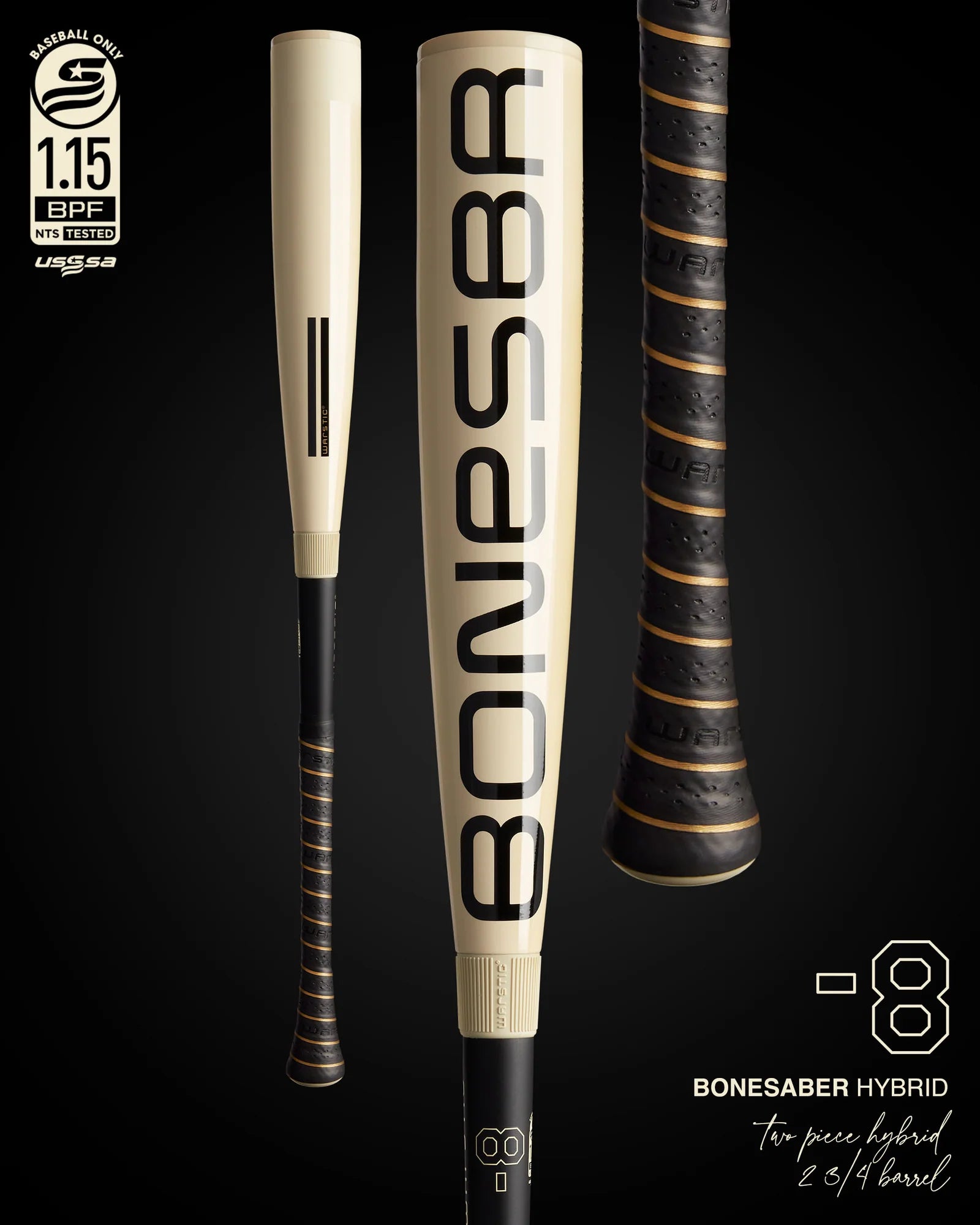 2025 WARSTIC BONESABER HYBRID -8 USSSA METAL BASEBALL BAT: MBBSH25WH8