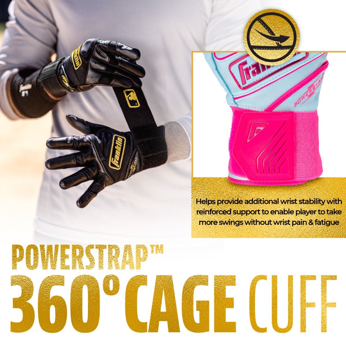 Franklin Adult Powerstrap® Infinite Batting Gloves: Pink/Carolina Blue