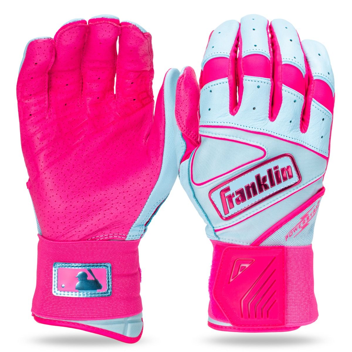 Franklin Youth Powerstrap® Infinite Batting Gloves: Pink/Carolina Blue