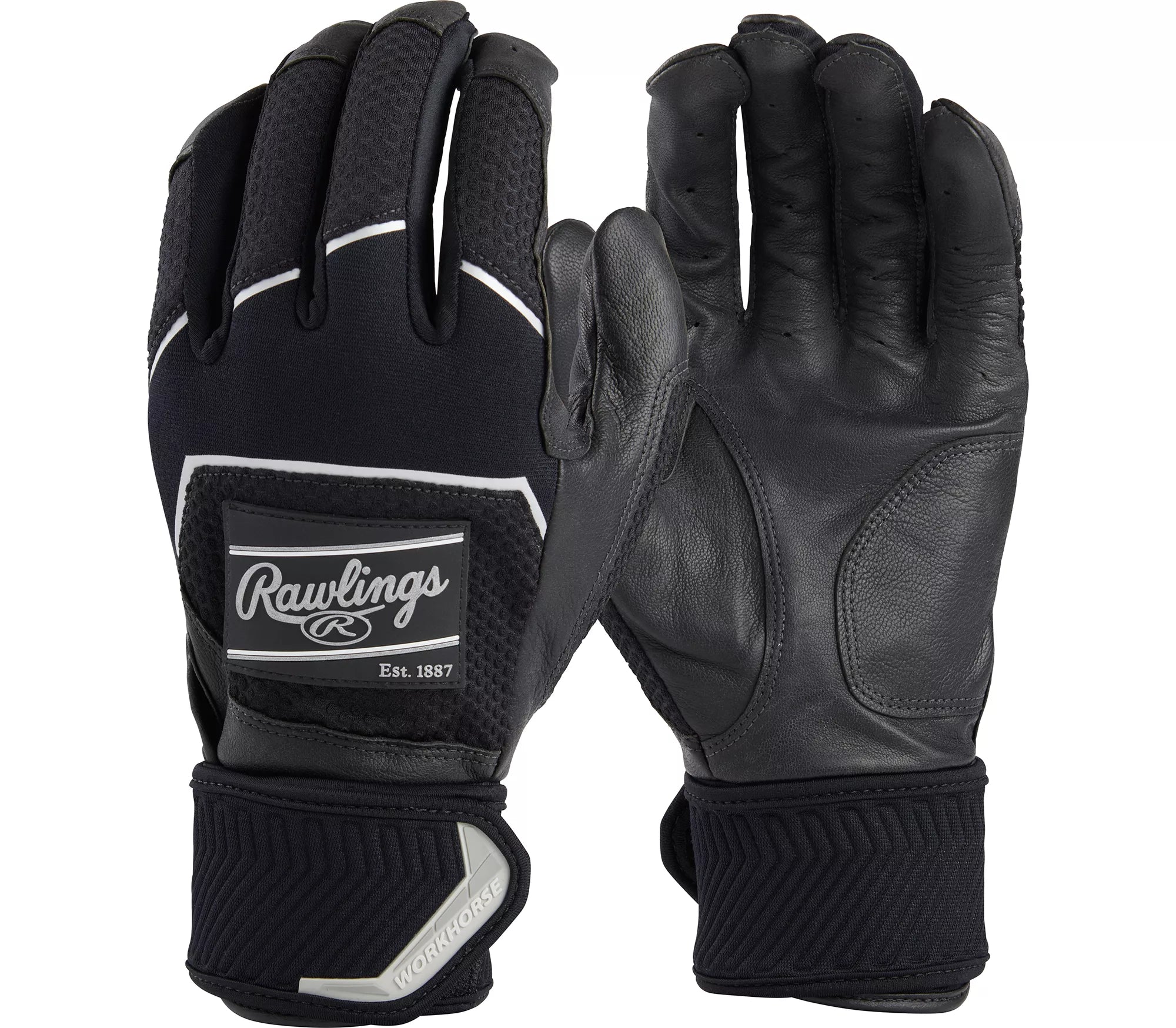 Rawlings Adult Workhorse Compression Strap Batting Gloves: Black