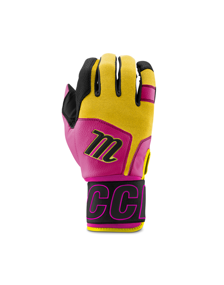 Marucci Adult Blacksmith Wrap Batting Gloves: MBG2BKSM-PK/YL