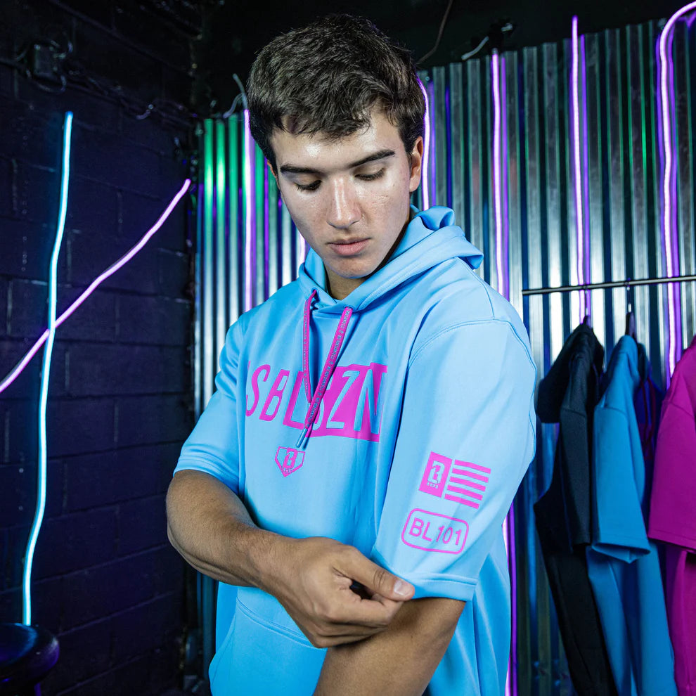 Baseball Lifestyle 101 ADULT BSBL-SZN Short Sleeve Hoodie V3 Cotton Candy Blue