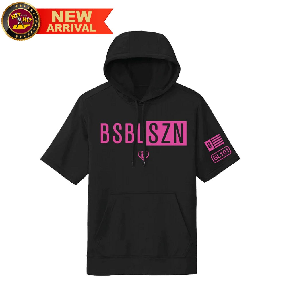 Baseball Lifestyle 101 BSBL-SZN Short Sleeve Hoodie V2 Black/Pink - Adult