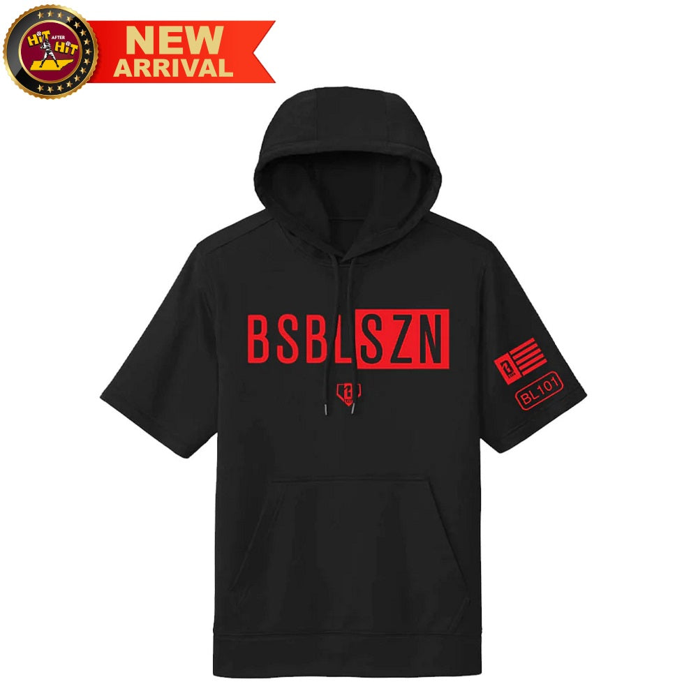 Baseball Lifestyle 101 BSBL-SZN Short Sleeve Hoodie V2 Black/Red - Adult