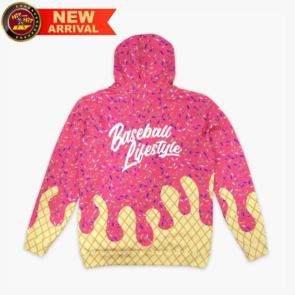 Baseball Lifestyle 101 Youth Ice Cream Hoodie: Strawberry