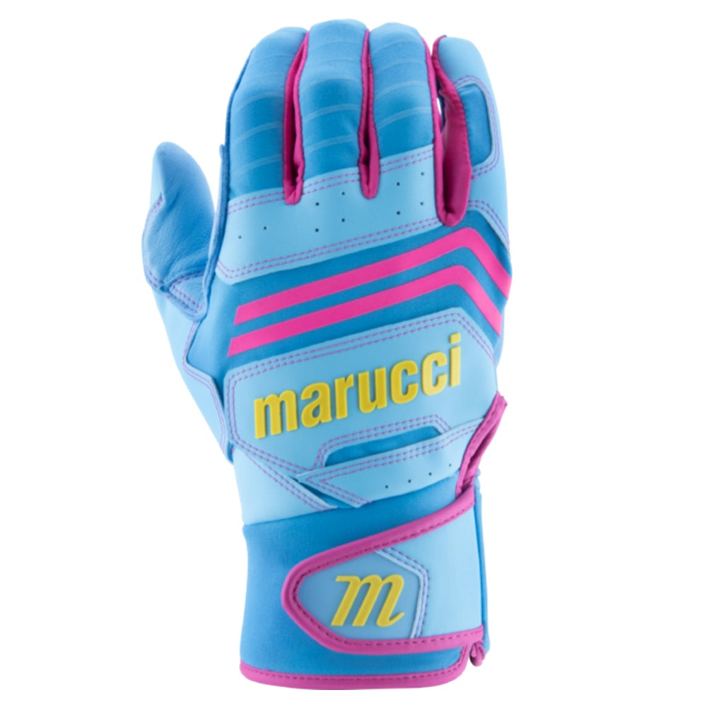 Custom Marucci Adult Columbia Blue-Pink Batting Gloves: MBGFZNP