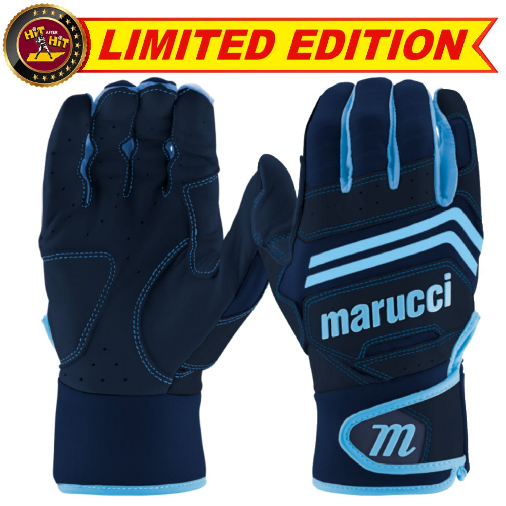 Custom Marucci Adult Navy-Columbia Blue Batting Gloves: MBGFZNP