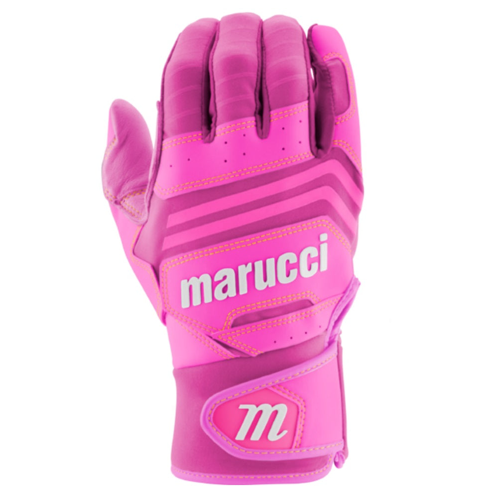 Custom Marucci Adult Pink-White Batting Gloves: MBGFZNP