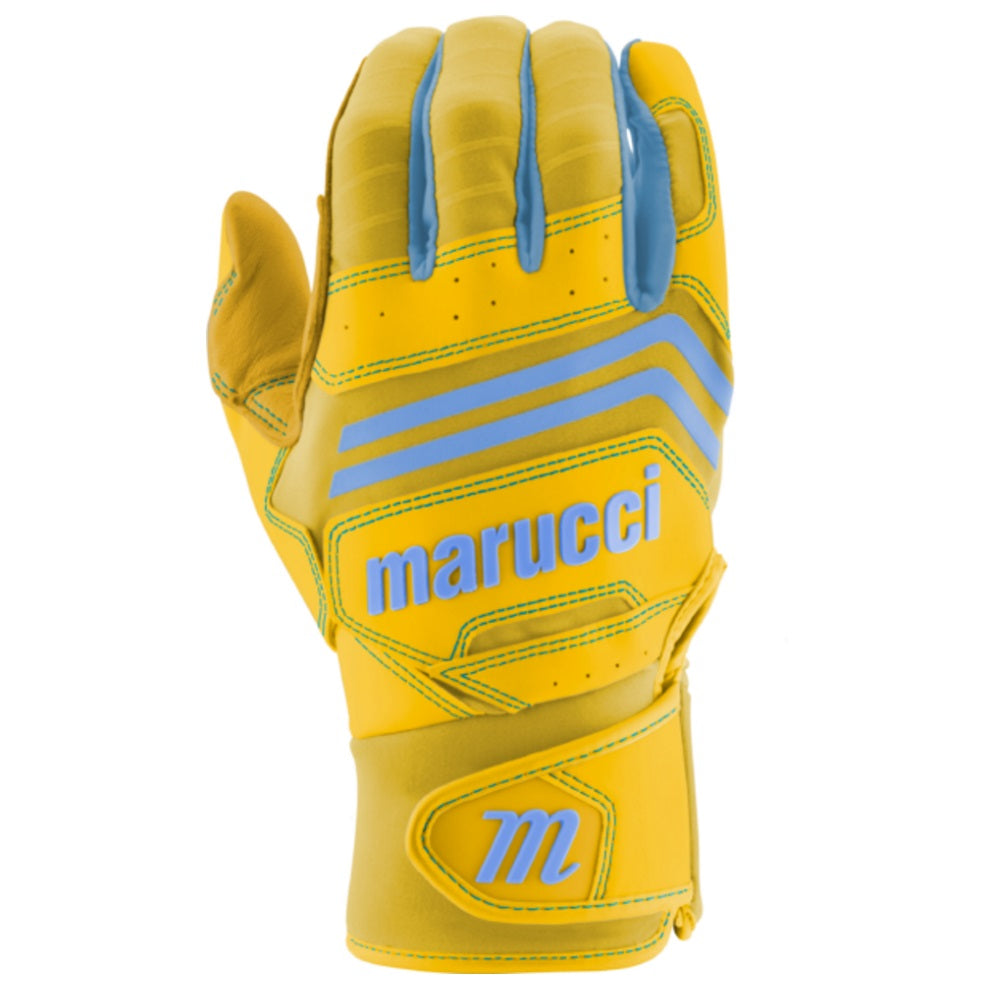 Custom Marucci Adult Yellow-Columbia Blue Batting Gloves: MBGFZNP