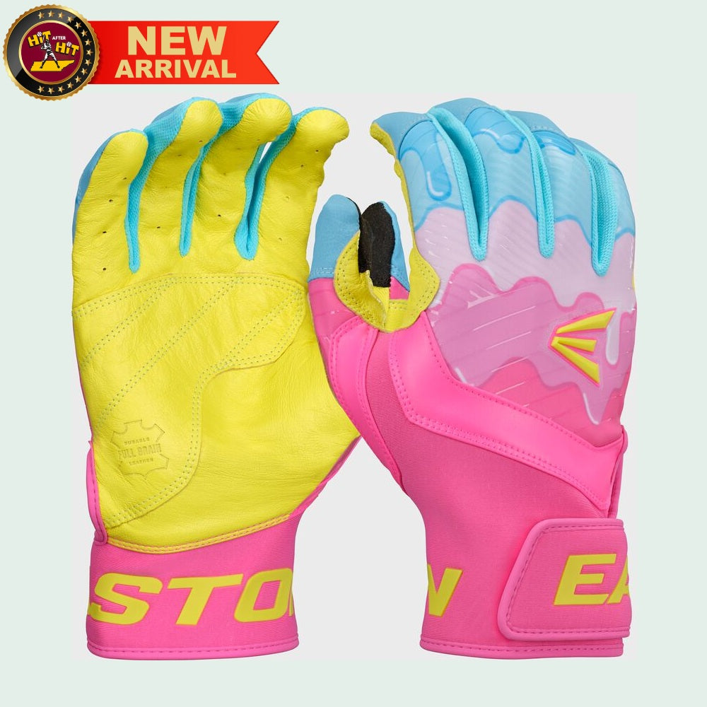 Easton Youth Walk-Off Ethos Drip Batting Gloves: Columbia Blue/Pink