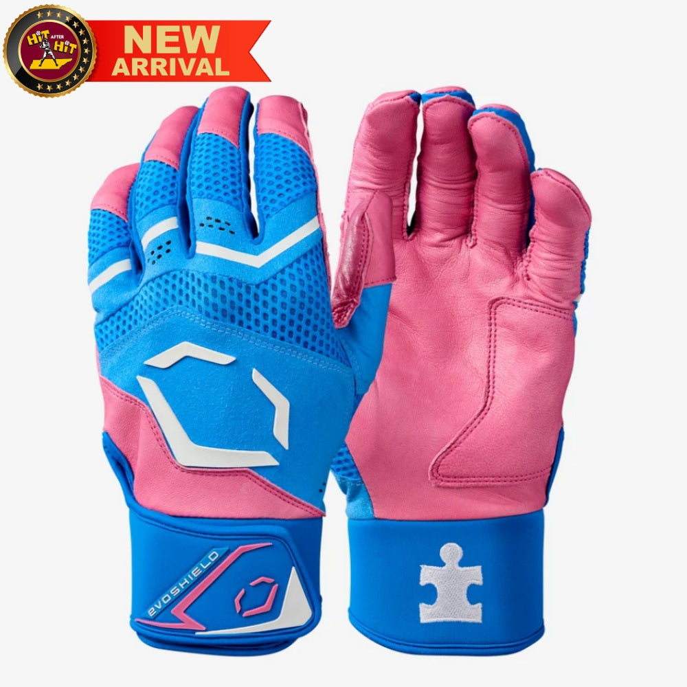 EvoShield Adult LTM Light Blue/Pink/White Carbyne Batting Gloves with Strap: WB5771501
