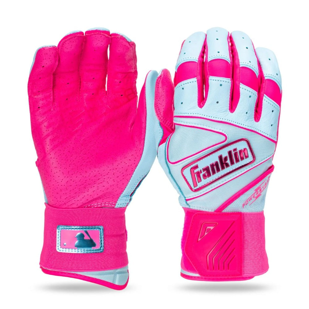 Franklin Adult Powerstrap® Infinite Batting Gloves: Pink/Carolina Blue