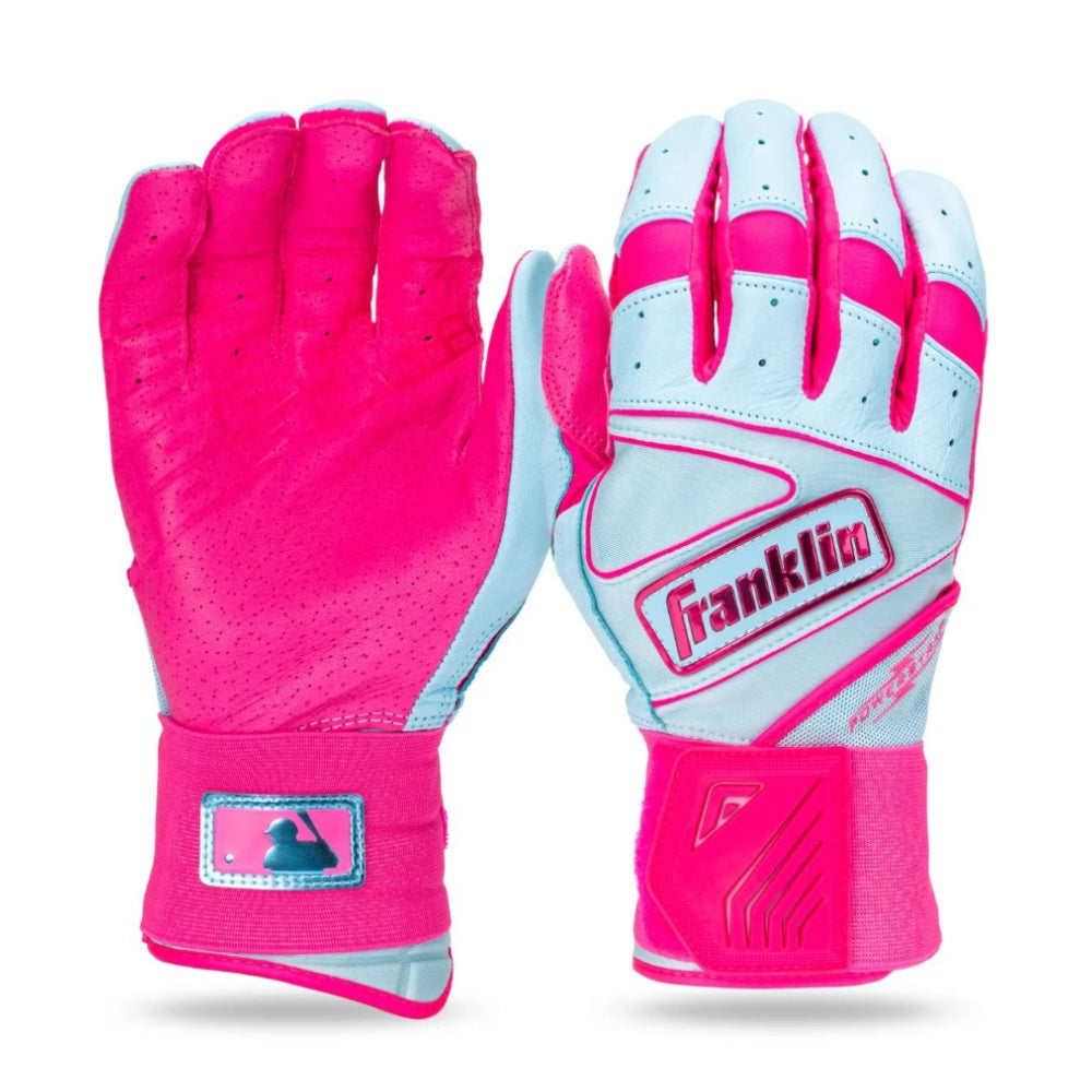 Franklin Youth Powerstrap® Infinite Batting Gloves: Pink/Carolina Blue