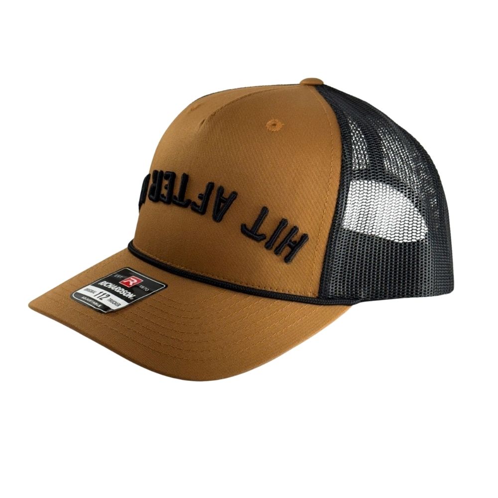 Richardson 112FPR Hit After Hit Upside Down 5 Panel Rope Cap: Caramel/Black