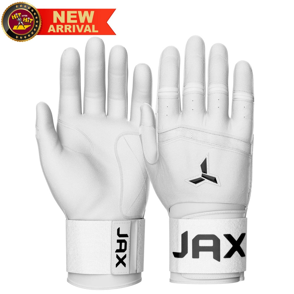Jax Adult Strap Cuff Batting Gloves: Platinum White with Web