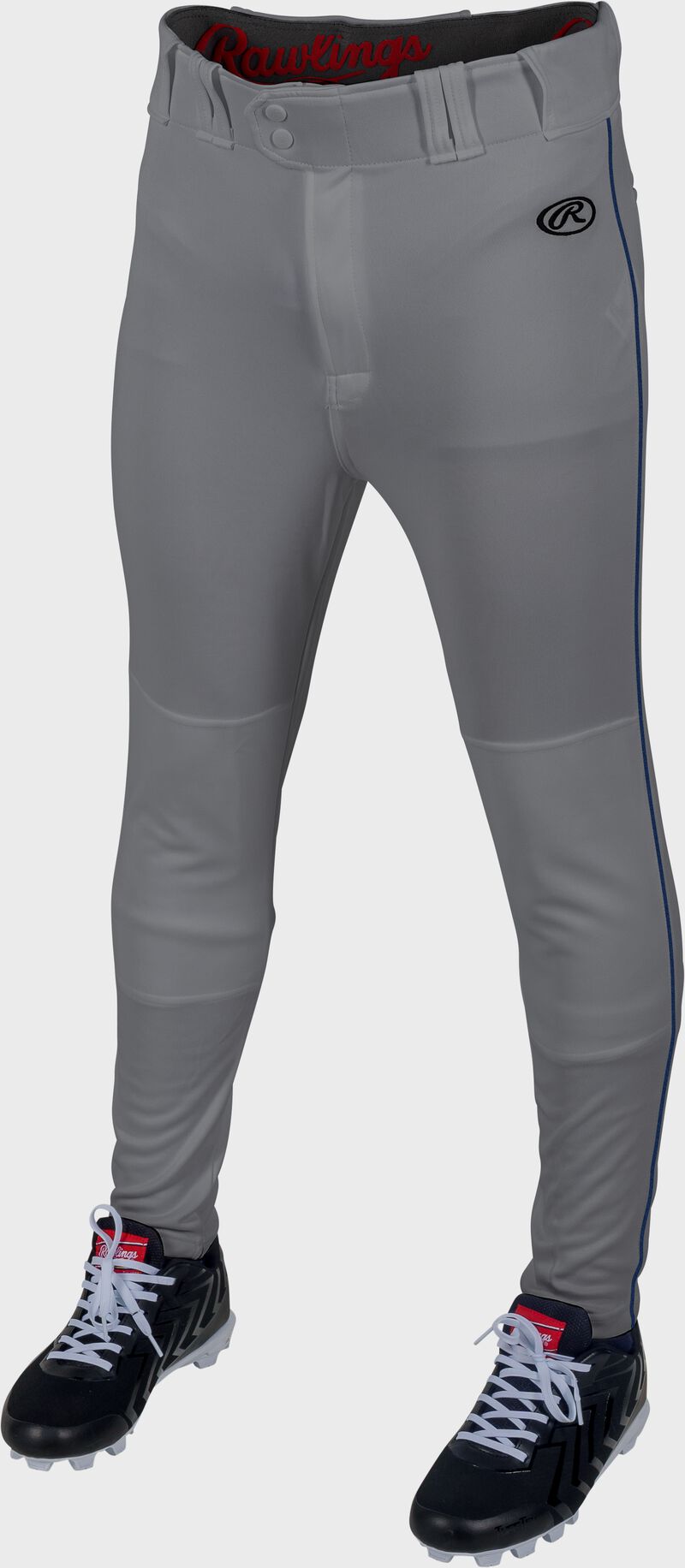 RAWLINGS LAUNCH ADULT GRAY/NAVY JOGGER FIT PIPED BASEBALL PANTS: LNCHJGP