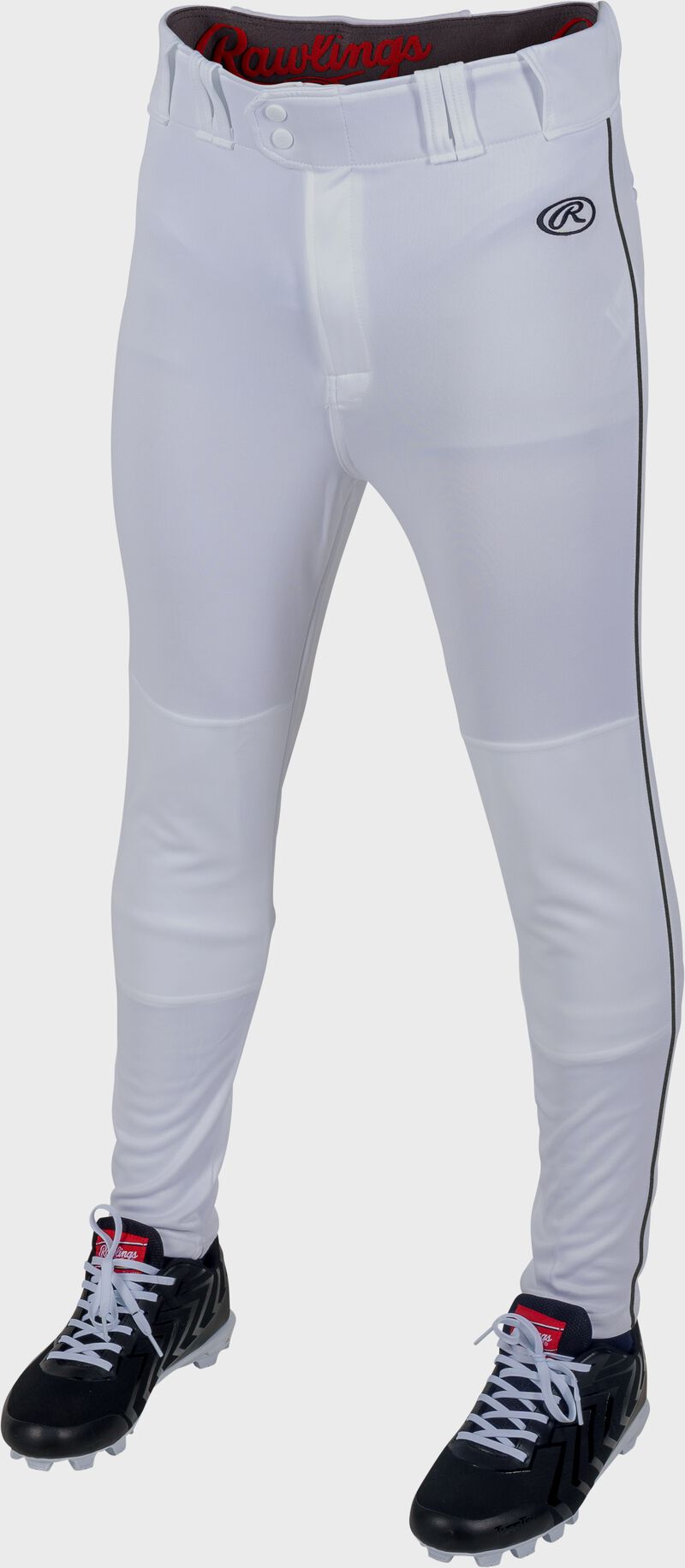 RAWLINGS LAUNCH ADULT WHITE/BLACK JOGGER FIT PIPED BASEBALL PANTS: LNCHJGP
