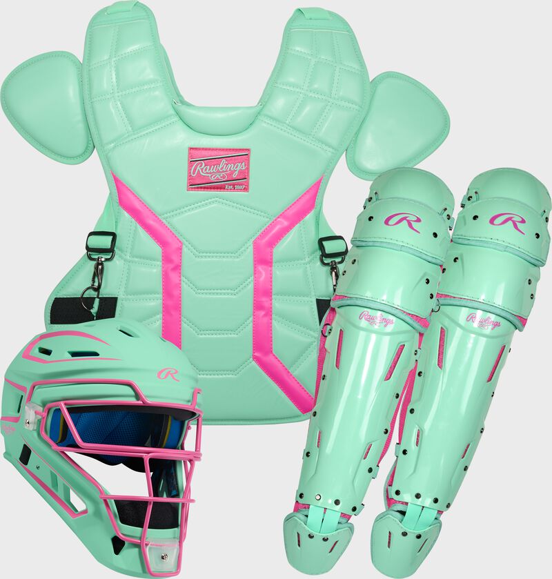 Rawlings Mach Pro Series Catcher's Set: Mint/Pink