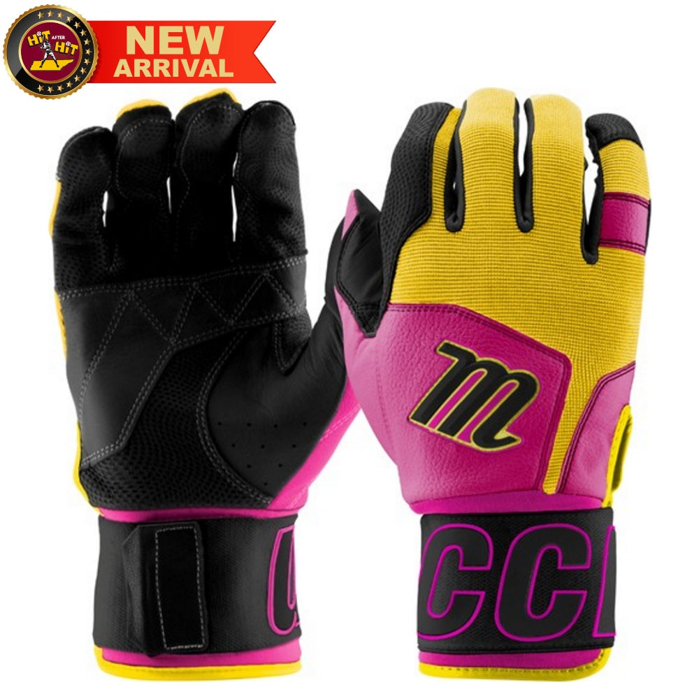 Marucci Adult Blacksmith Wrap Batting Gloves: MBG2BKSM-PK/YL