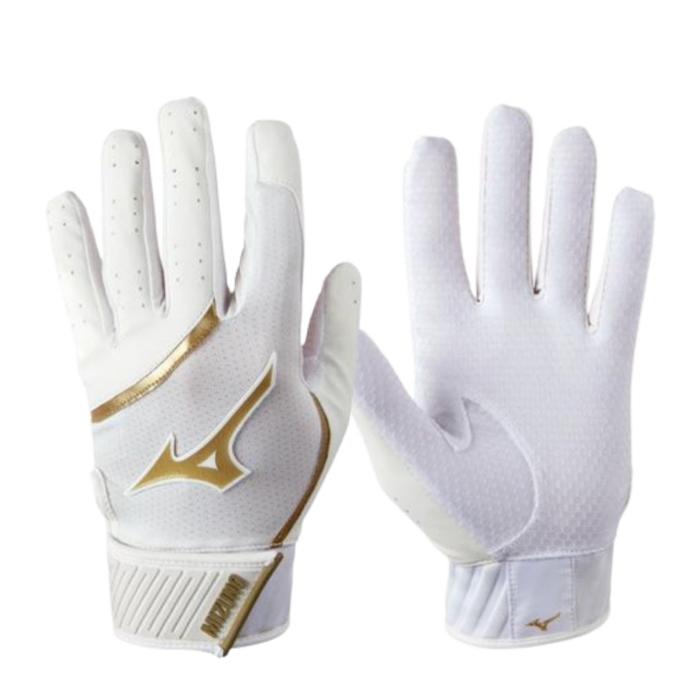 Mizuno MVP White/Gold Youth Baseball Batting Glove: 330425