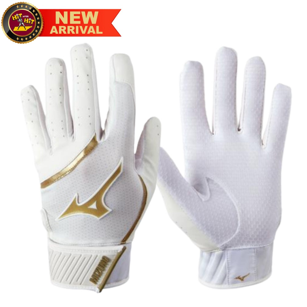 Mizuno MVP White/Gold Youth Baseball Batting Glove: 330425