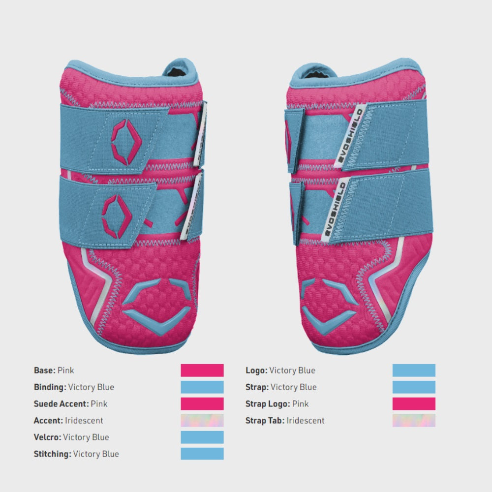EVOSHIELD CUSTOM EXCLUSIVE PRO-SRZ™ 2.0 BATTER'S DOUBLE STRAP ELBOW GUARD: PINK and COLUMBIA BLUE