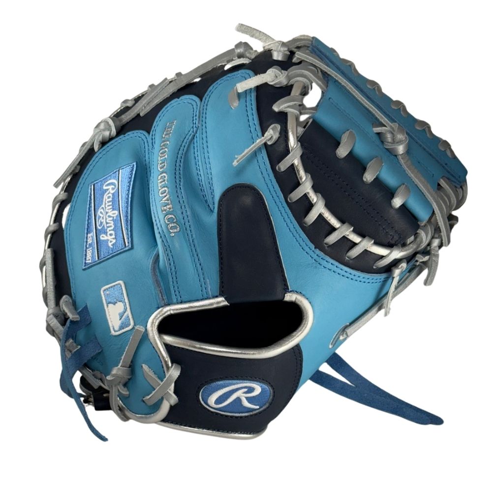 Rawlings Custom 33" PROCM33-23 Heart of the Hide Catchers Mitt: Columbia Blue/Navy/Silver