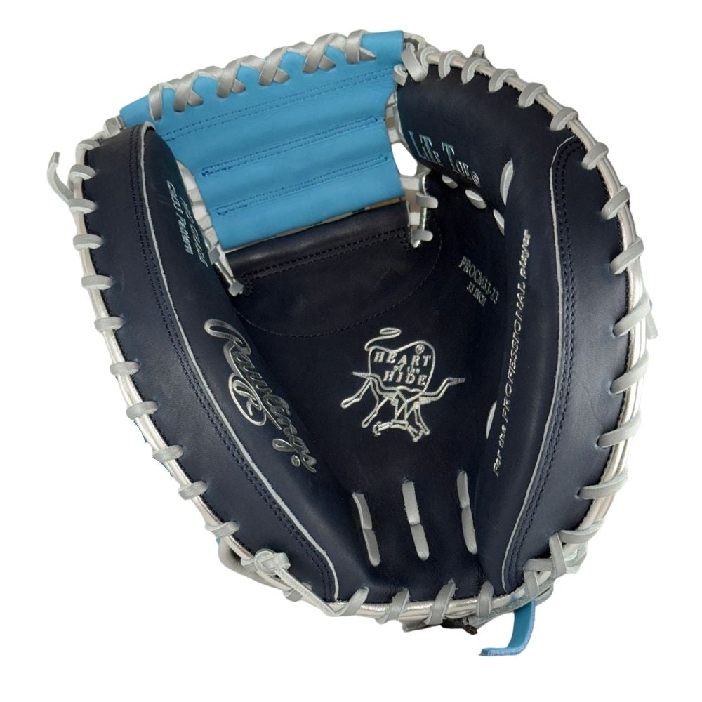 Rawlings Custom 33" PROCM33-23 Heart of the Hide Catchers Mitt: Columbia Blue/Navy/Silver