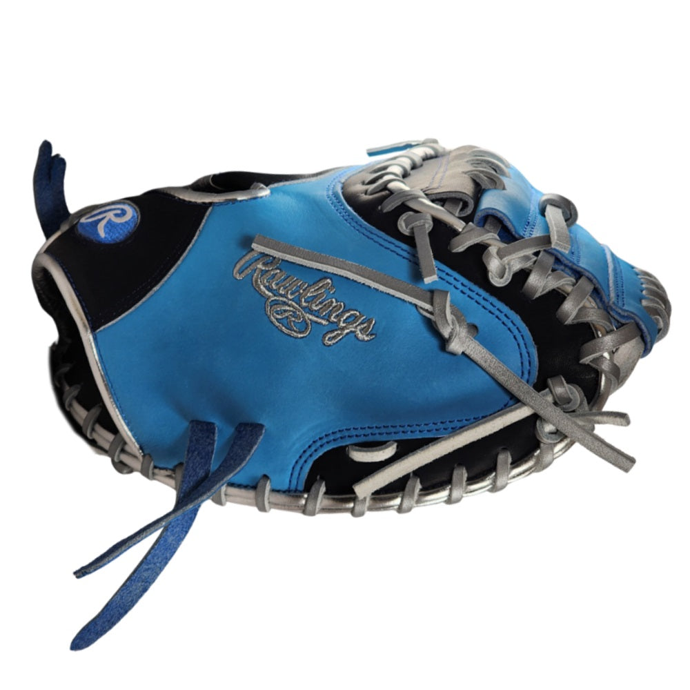 Rawlings Custom 33" PROCM33-23 Heart of the Hide Catchers Mitt: Columbia Blue/Navy/Silver