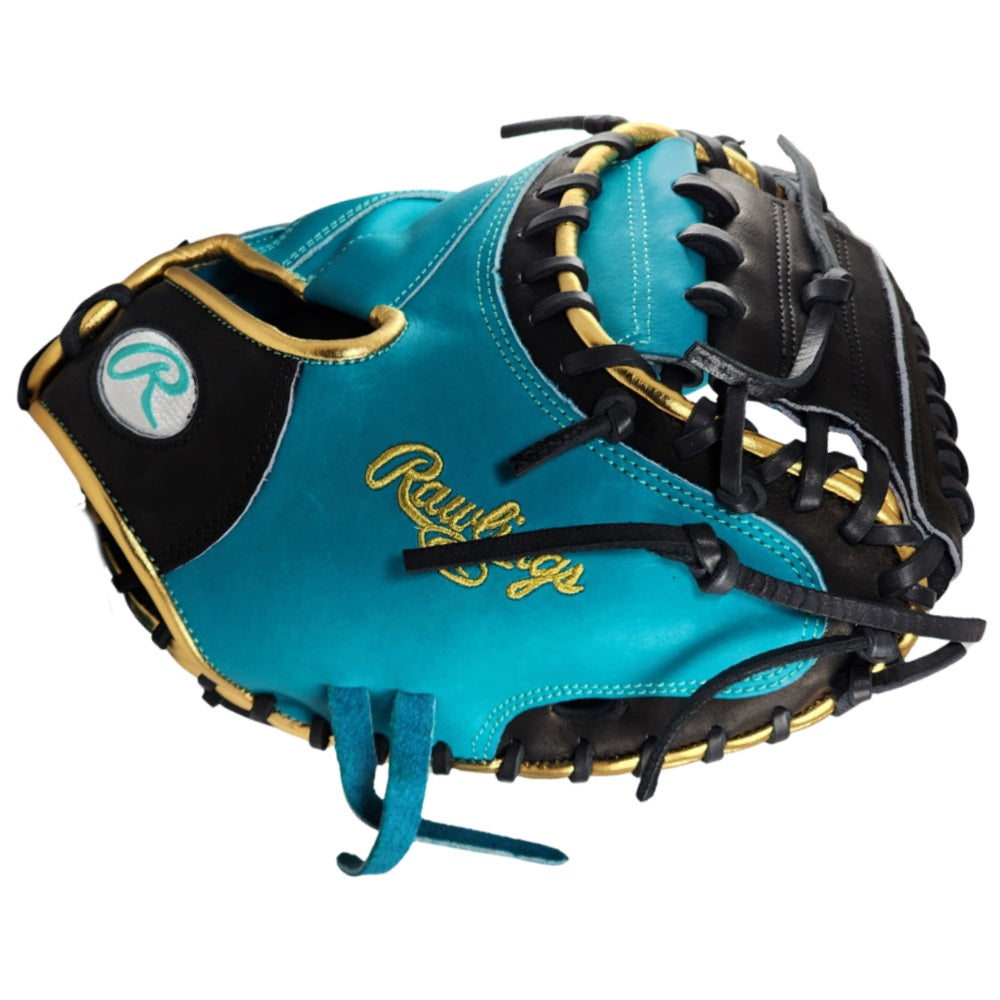 Rawlings Custom 33" PROCM33-23 Heart of the Hide Catchers Mitt: Teal/Black/Gold