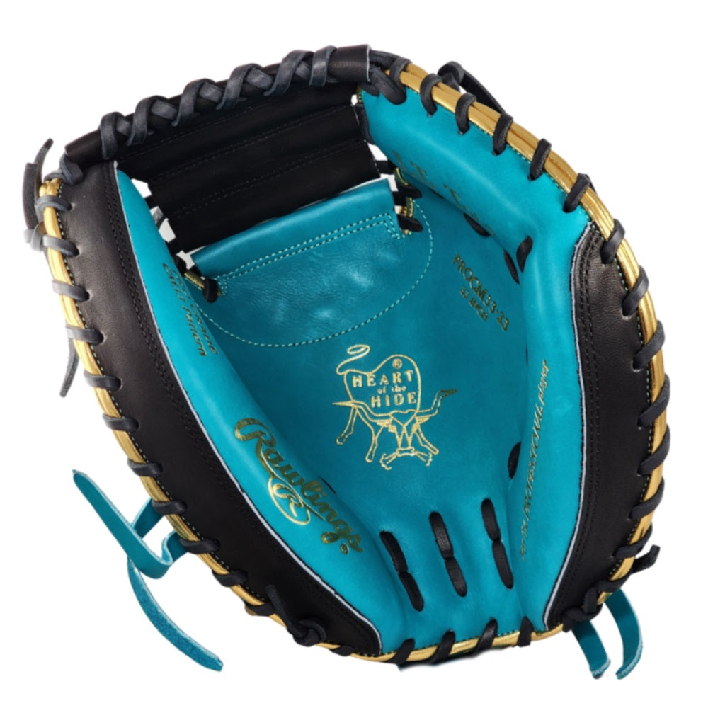 Rawlings Custom 33" PROCM33-23 Heart of the Hide Catchers Mitt: Teal/Black/Gold