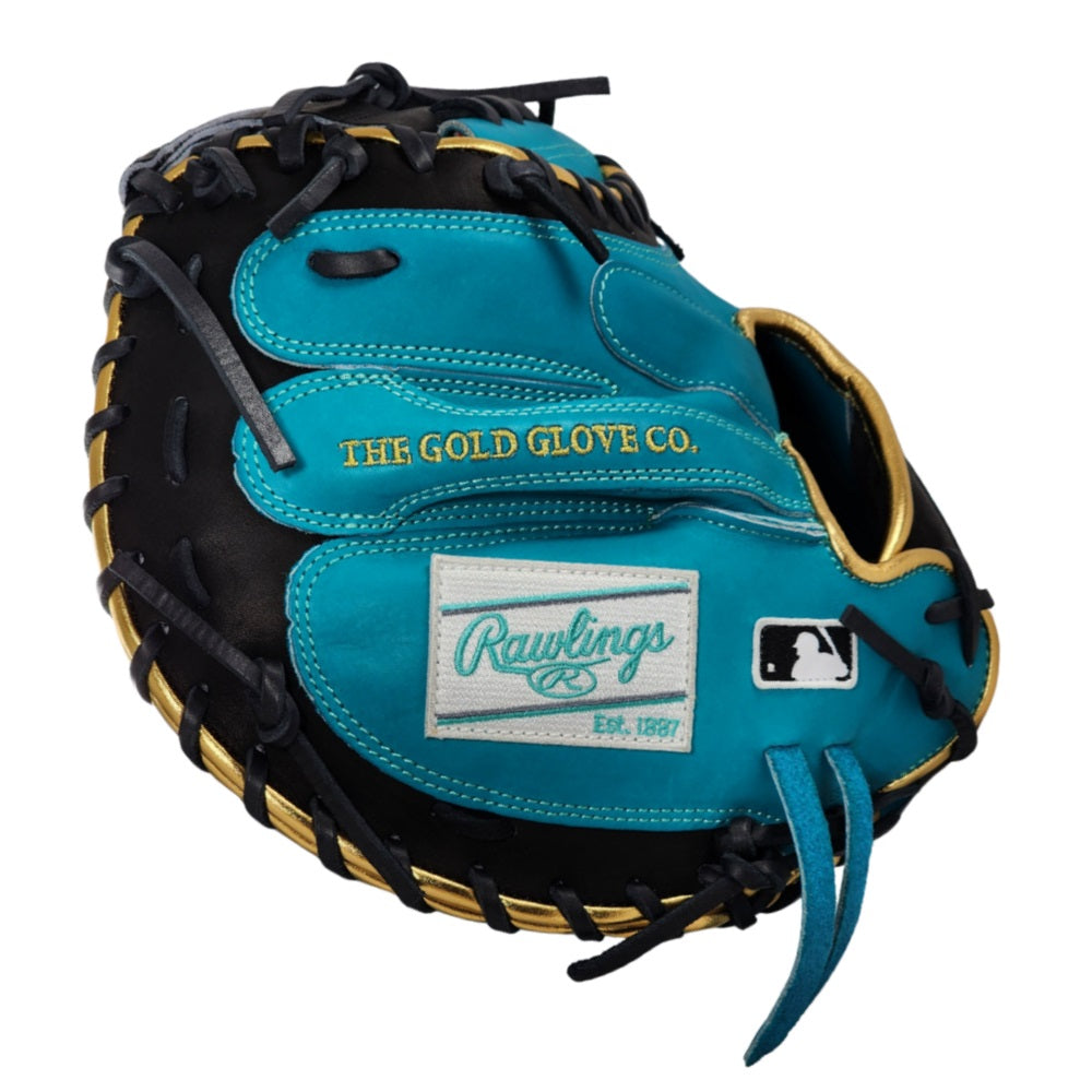 Rawlings Custom 33" PROCM33-23 Heart of the Hide Catchers Mitt: Teal/Black/Gold