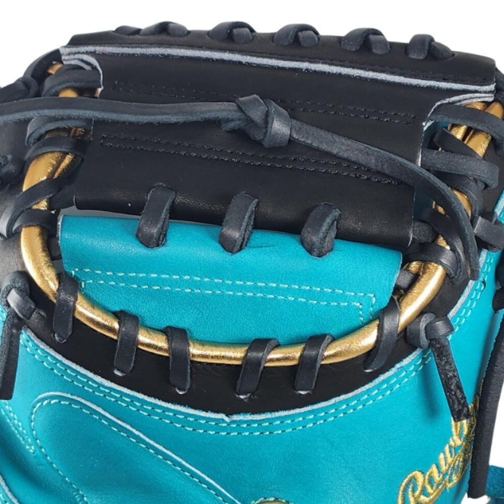 Rawlings Custom 33" PROCM33-23 Heart of the Hide Catchers Mitt: Teal/Black/Gold