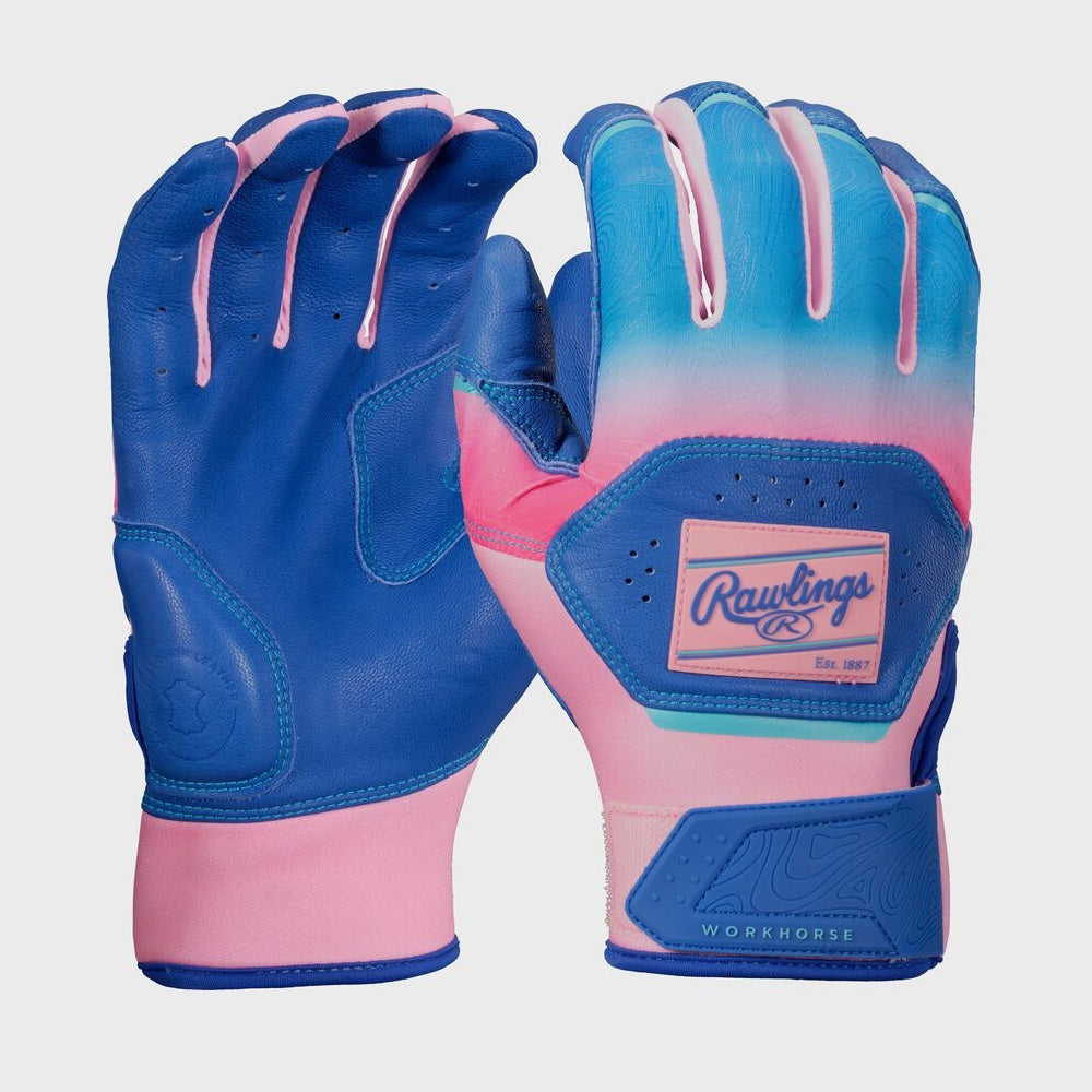 Rawlings Workhorse Youth Royal/Pink Fun Burst Batting Gloves