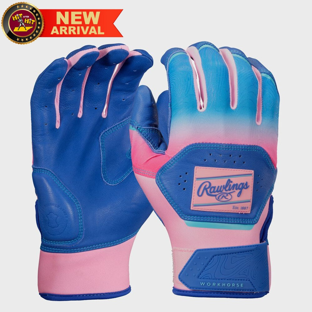 Rawlings Workhorse Youth Royal/Pink Fun Burst Batting Gloves