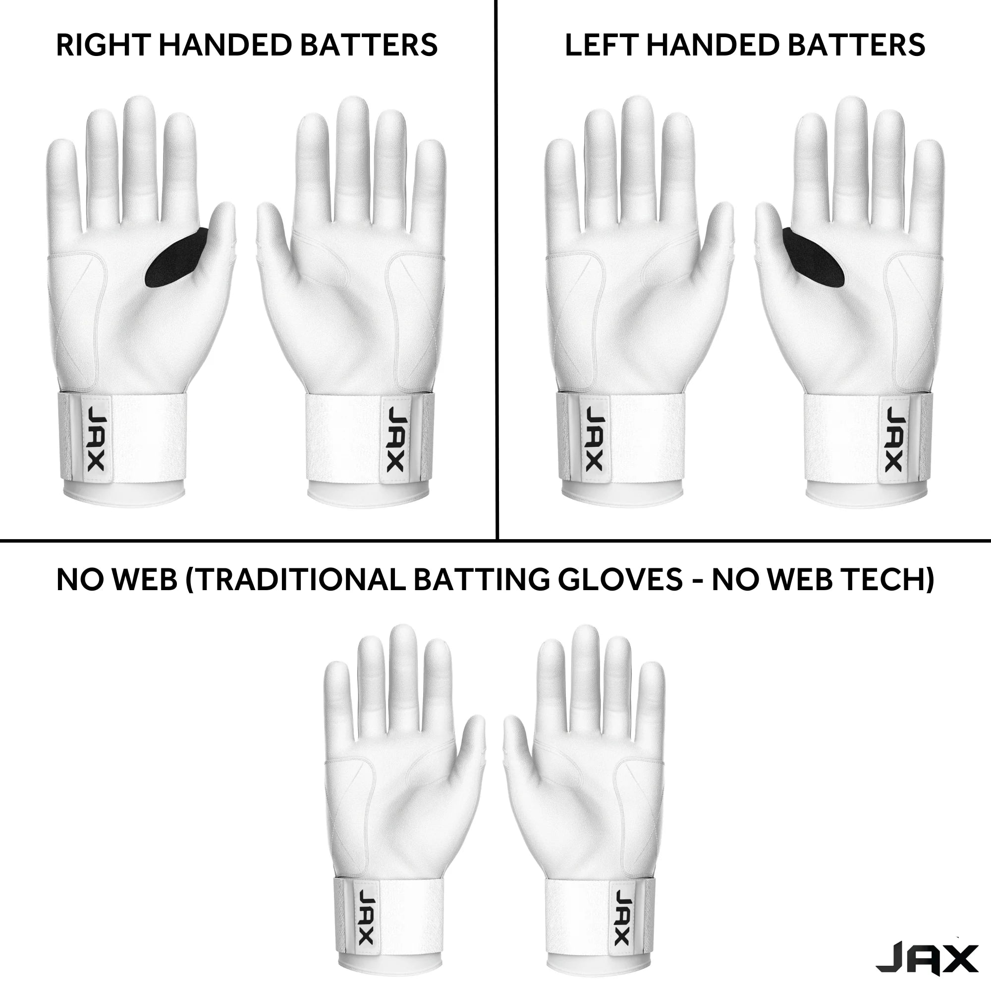 Jax Adult Strap Cuff Batting Gloves: Platinum White with Web