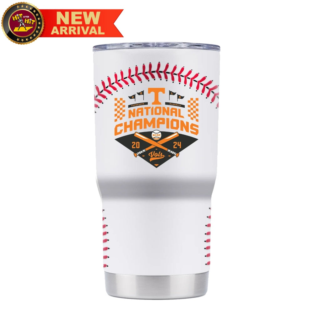 TENNESSEE 20OZ BASEBALL NATIONAL CHAMPIONS 2024 TUMBLER: WHITE