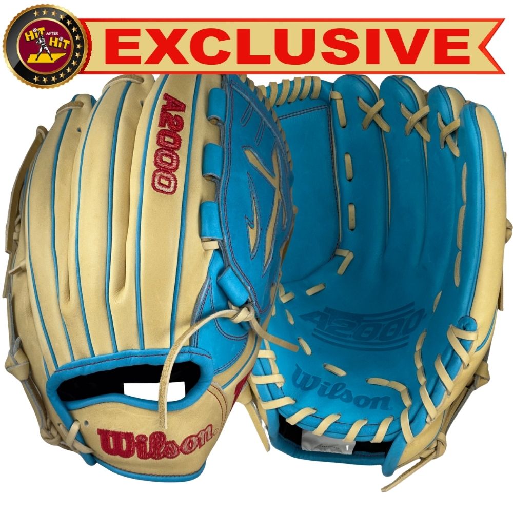 Wilson Custom A2000® B23 Victory Blonde and Tropical Blue 12” Pitcher’s Baseball Glove