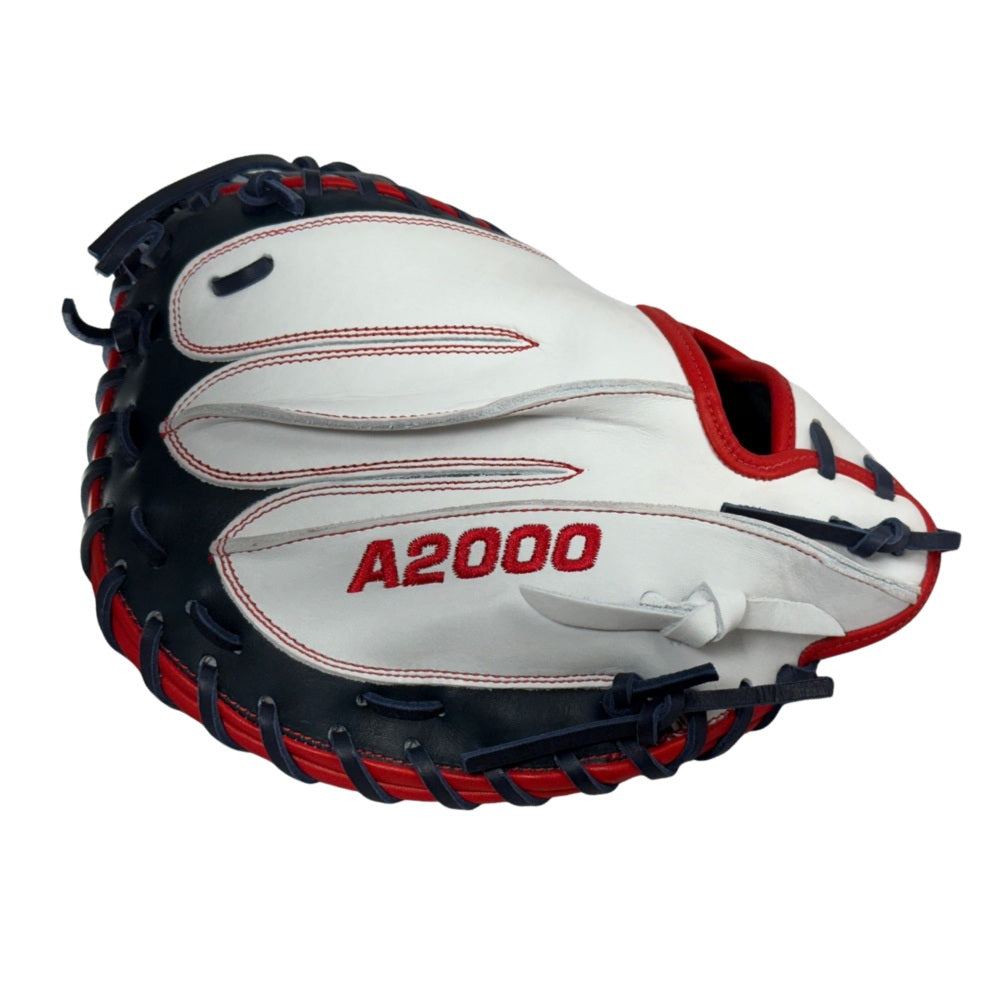 Wilson Custom A2000 CM33 White, Navy, Red Catcher's Mitt
