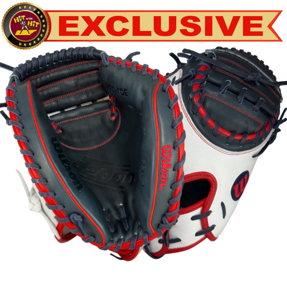 Wilson Custom A2000 CM33 White, Navy, Red Catcher's Mitt