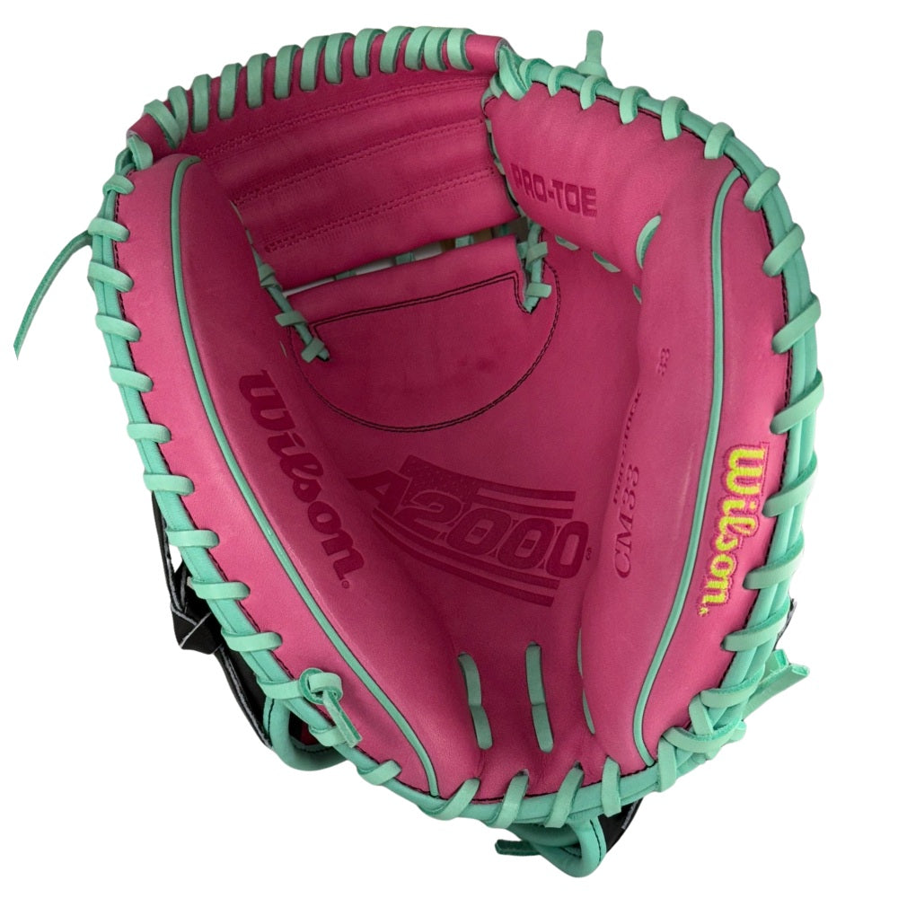 Wilson Custom A2000 Black, Seafoam, and Flamingo Pink CM33 33" Catcher's Mitt