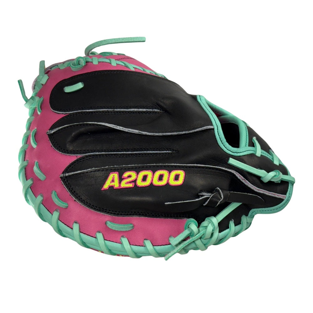 Wilson Custom A2000 Black, Seafoam, and Flamingo Pink CM33 33" Catcher's Mitt