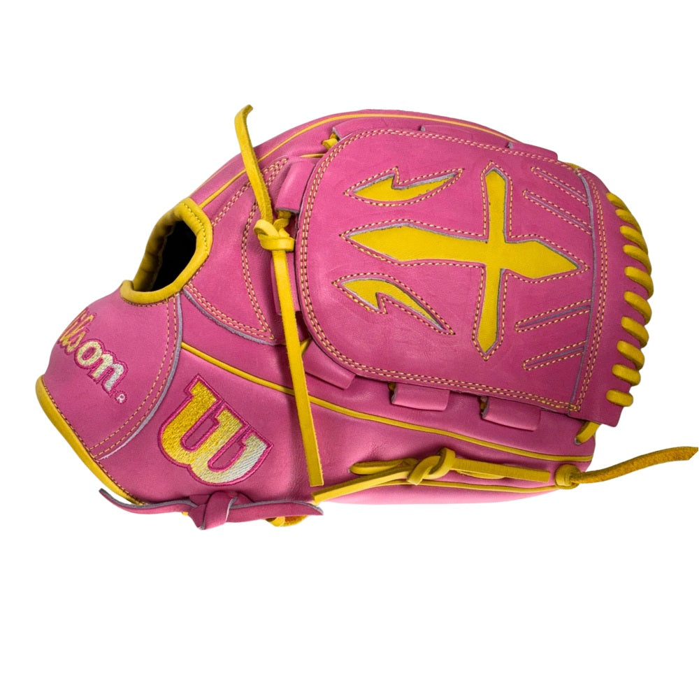 Wilson Custom A2000® B23 Flamingo Pink and Yellow Gold 12” Pitcher’s Baseball Glove
