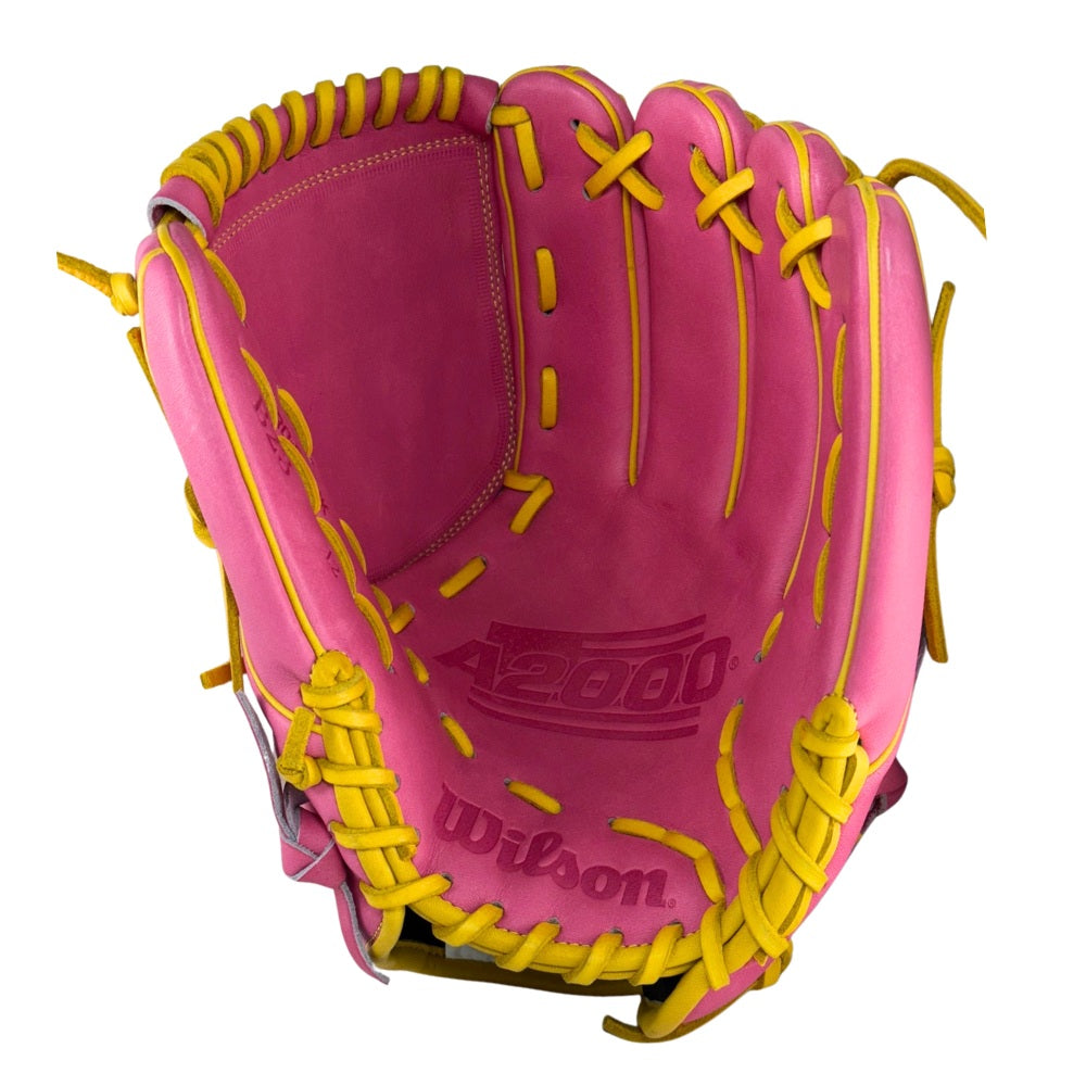 Wilson Custom A2000® B23 Flamingo Pink and Yellow Gold 12” Pitcher’s Baseball Glove