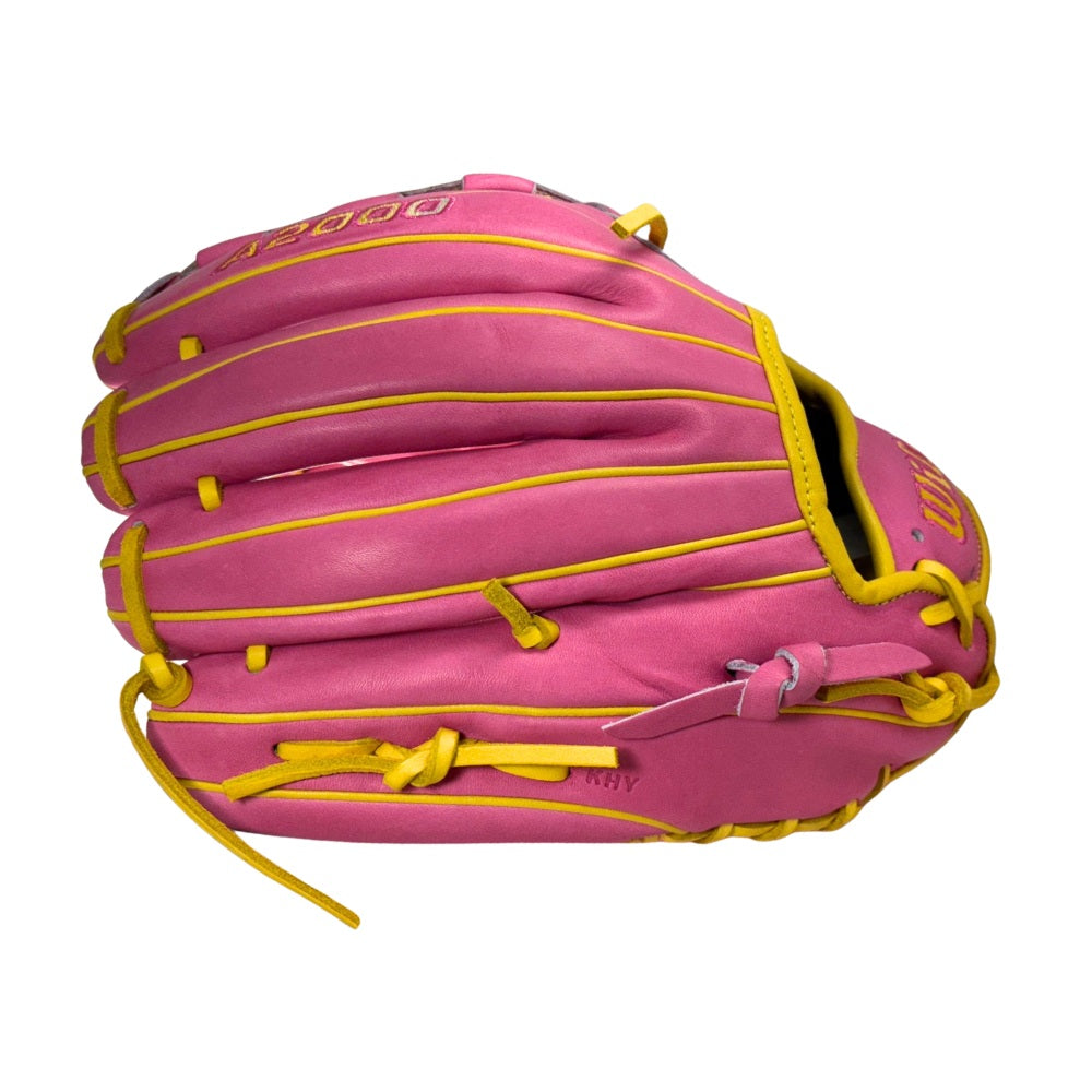 Wilson Custom A2000® B23 Flamingo Pink and Yellow Gold 12” Pitcher’s Baseball Glove