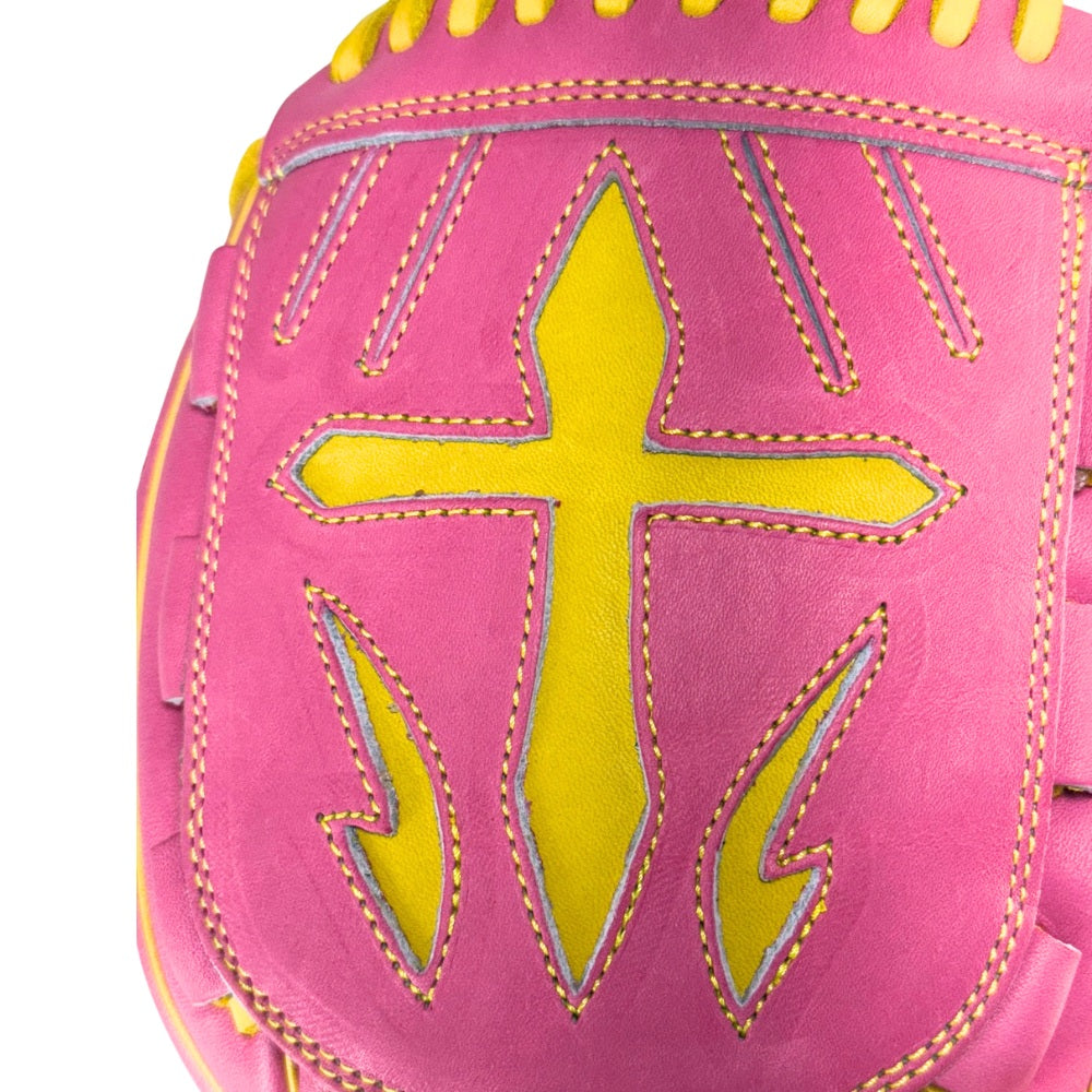 Wilson Custom A2000® B23 Flamingo Pink and Yellow Gold 12” Pitcher’s Baseball Glove