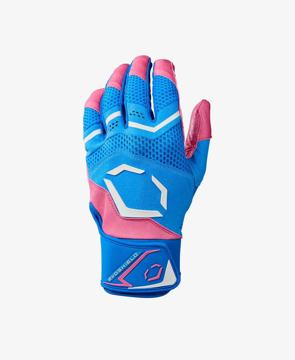 EvoShield Adult LTM Light Blue/Pink/White Carbyne Batting Gloves with Strap: WB5771501