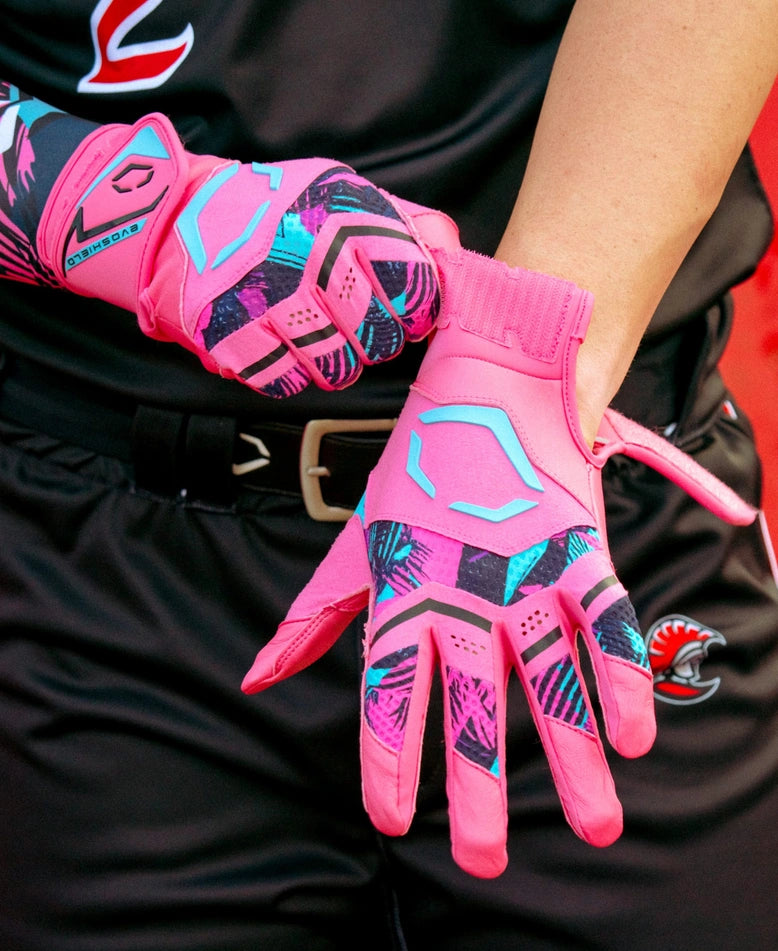EvoShield Adult Miami Vice Carbyne Batting Gloves with Strap: WB5771701
