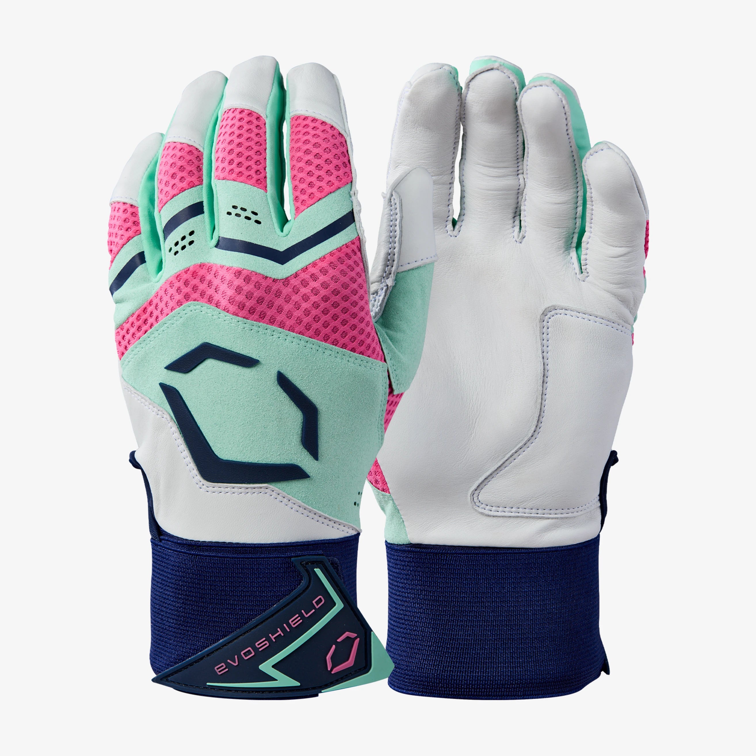 EvoShield Adult Navy/Seafoam Carbyne Batting Gloves with Strap: WB5774801
